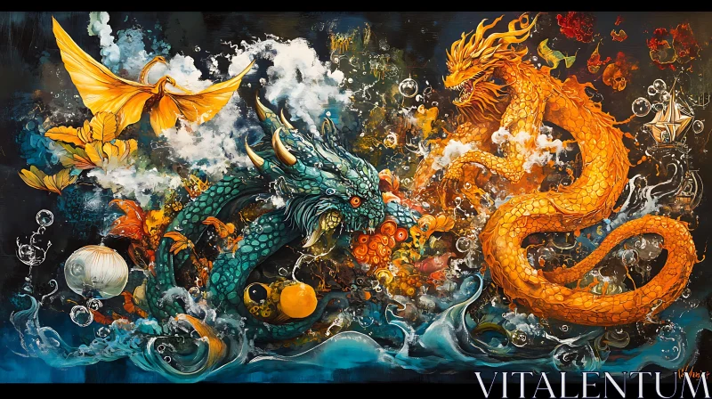 Dragons Battle Painting Mythical Creatures