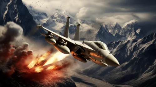 Jet Fighter Ignites the Sky over Mountainous Landscape