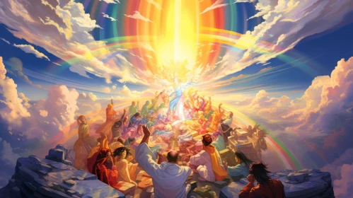 The Glory of the Holy Spirit - Vibrant Illustration in Rainbowcore Style