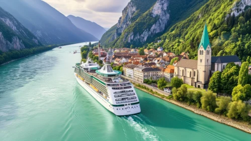 Tranquil Cruise Ship Journey: Emerald Mountains and Serene River