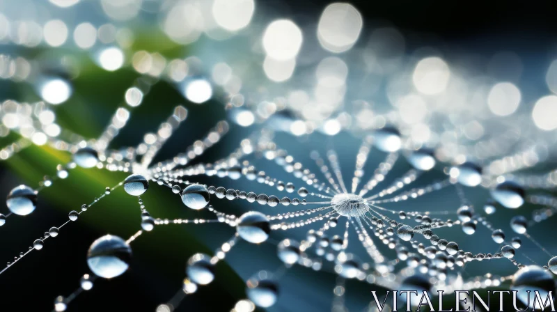 Water Droplets on Silver Spider Web AI Image