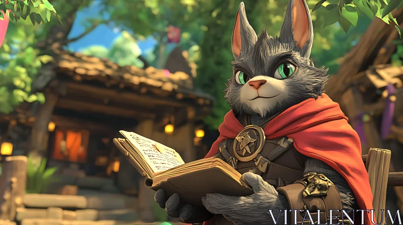 AI ART Fantasy Cat Character with Book