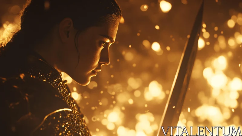 AI ART Female Warrior in Golden Light