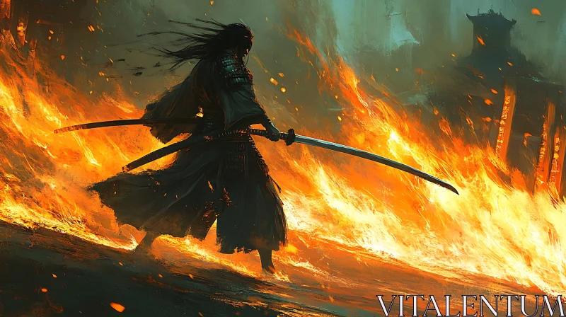 Burning Resolve: A Samurai's Stand AI Image