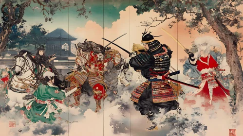 Epic Clash: Samurai Art Illustration