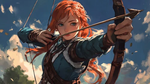 Female Archer Aiming Bow