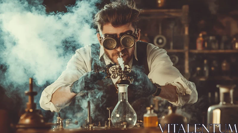 Man with Steampunk Device AI Image