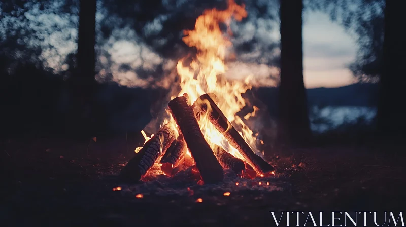 Nighttime Campfire in the Forest AI Image