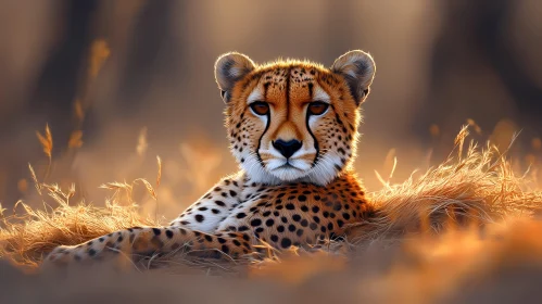 Cheetah Resting in Sunlit Grass
