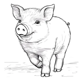 Detailed Pig Line Art Drawing