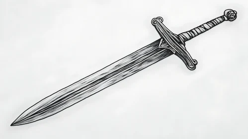 Monochrome Sword Illustration on White