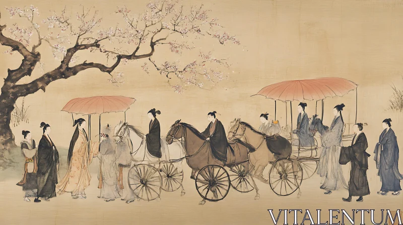 AI ART Ancient Asian Horse Carriage Painting