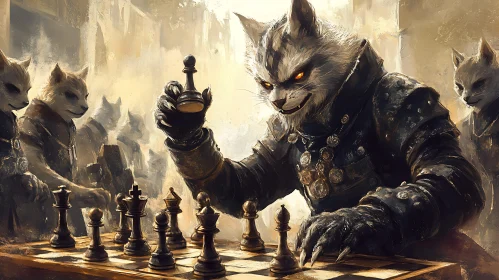 Anthropomorphic Cat Playing Chess