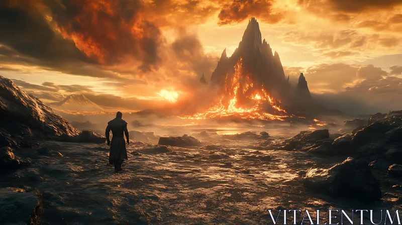 AI ART Fiery Mountain and Lone Wanderer