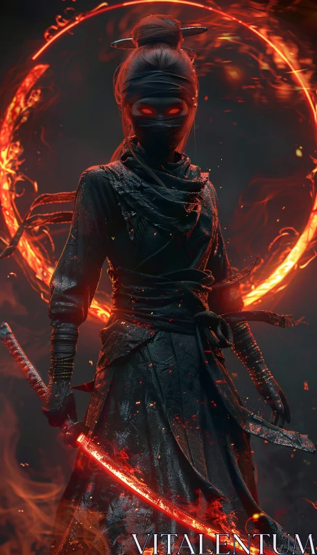 AI ART Female Ninja with Burning Eyes