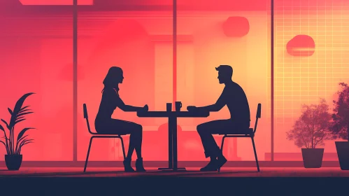 Silhouette Couple at Cafe Table