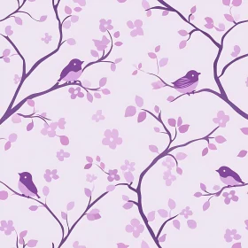 Purple Birds on Flowering Tree Branches