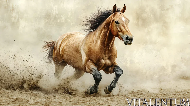 Galloping Horse in Dust AI Image