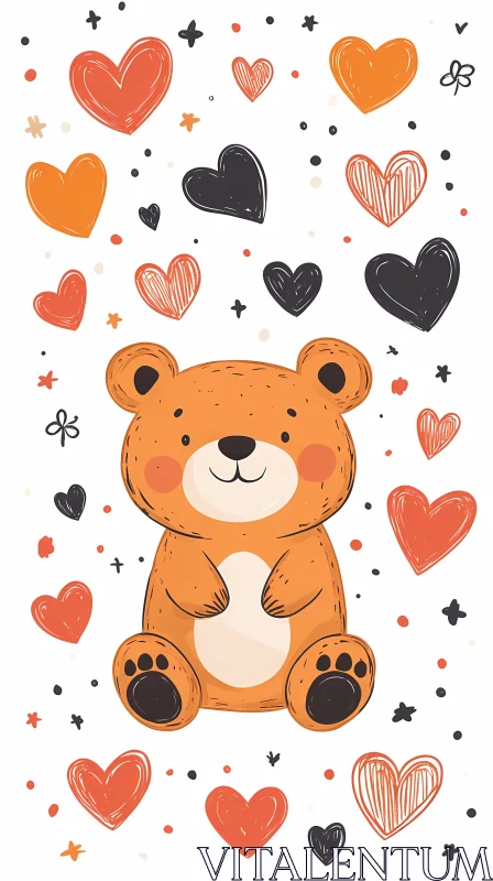 Adorable Bear and Heart Pattern AI Image