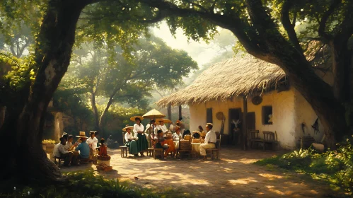 Village Gathering Under the Trees