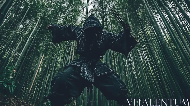 AI ART Shadowy Ninja in Green Woods