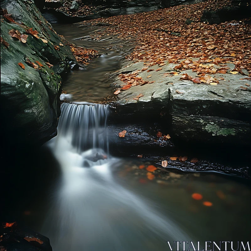 Autumn Stream and Waterfall AI Image