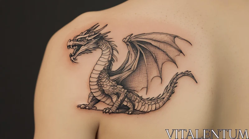 AI ART Monochrome Dragon Tattoo Illustration