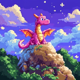 Pixelated Dragon on Mountain Peak