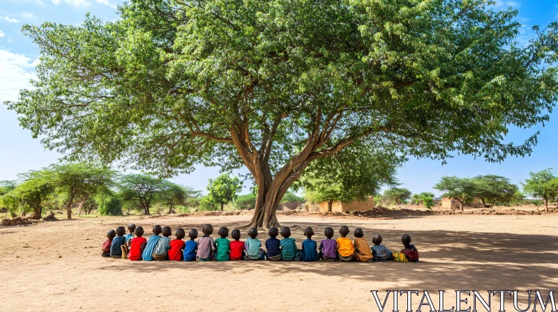 Kids Resting Under Tree Shade AI Image