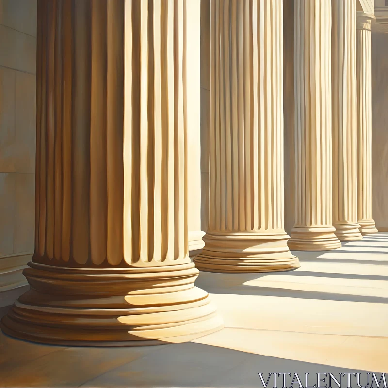 Classical Columns Row Sunny Day AI Image