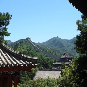 Ancient Wall Serpentine Through Verdant Hills