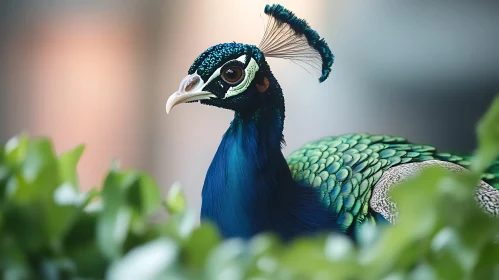 Peacock's Majestic Plumage Close-Up