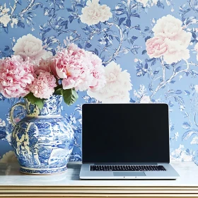 Stylish Workspace with Floral Decor