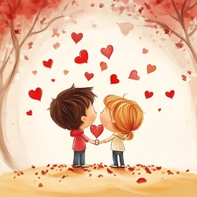 Children's Love Illustration with Hearts