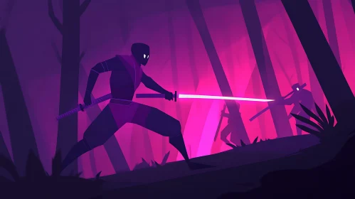 Stealthy Ninja with Glowing Sword