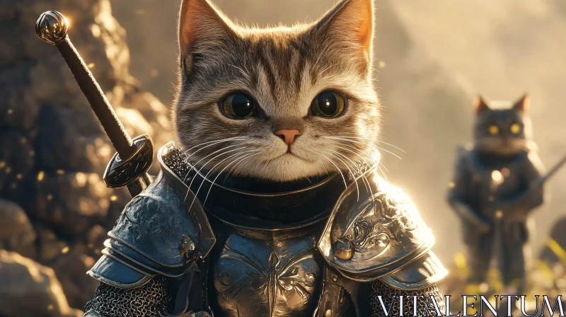 AI ART Armored Cat Warrior with Sword