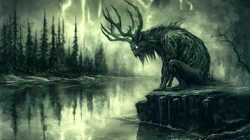 Mystical Creature in Dark Landscape