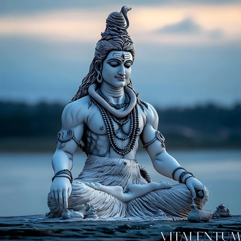 Serene Shiva Sculpture at Sunset AI Image