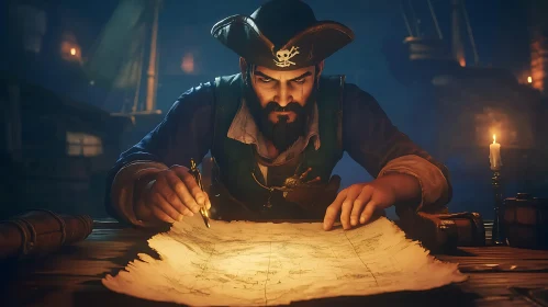 Pirate Captain and Treasure Map