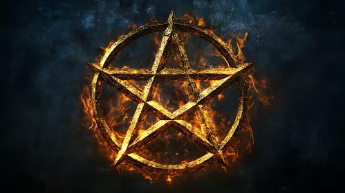 Burning Pentagram Against Dark Background