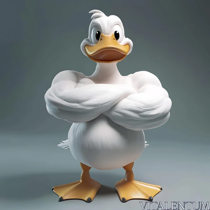 Strong Duck Cartoon with Arms Crossed AI Image