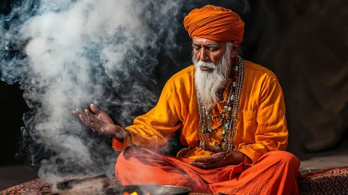 Meditative Man with Smoke