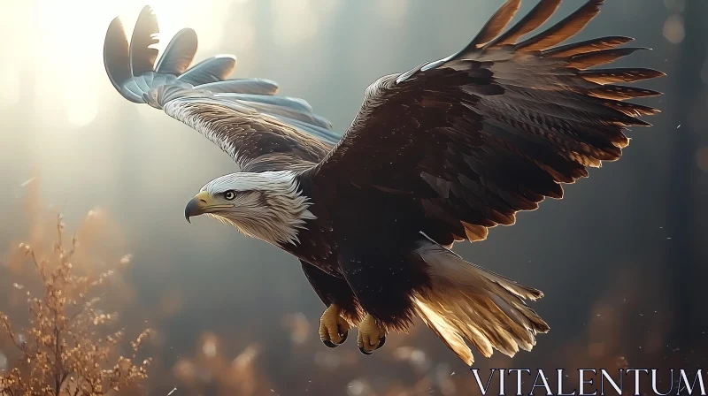 Eagle in Flight Over Forest AI Image