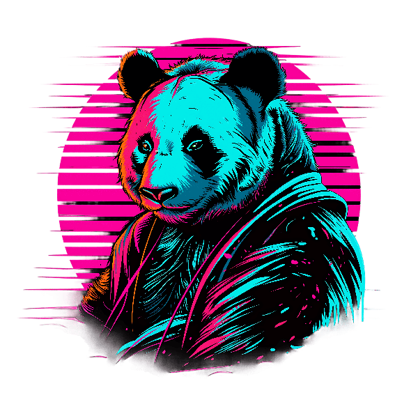 POD Design Electric Blue and Pink Panda Illustration