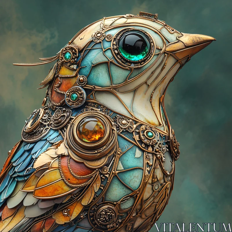 AI ART Jeweled Mechanical Bird Artwork