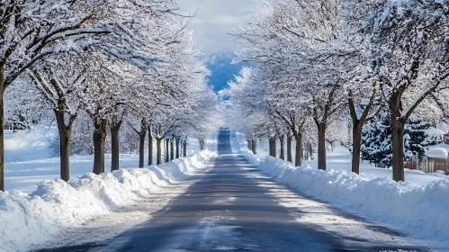 Winter's Embrace: A Snowy Roadside Vista