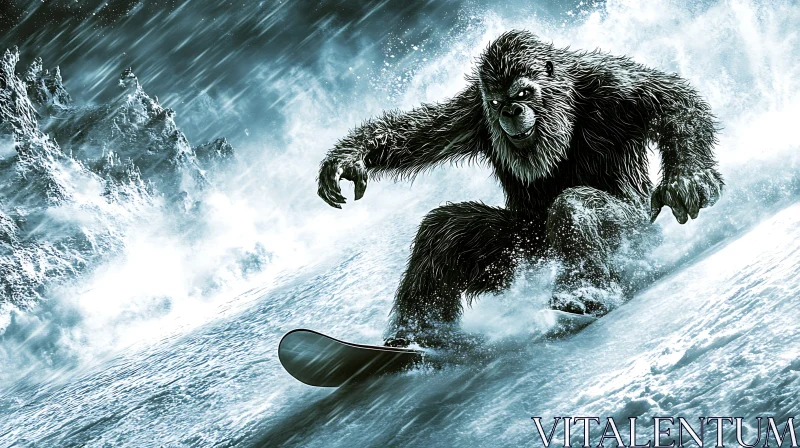 Snowboarding Yeti on Mountain Adventure AI Image