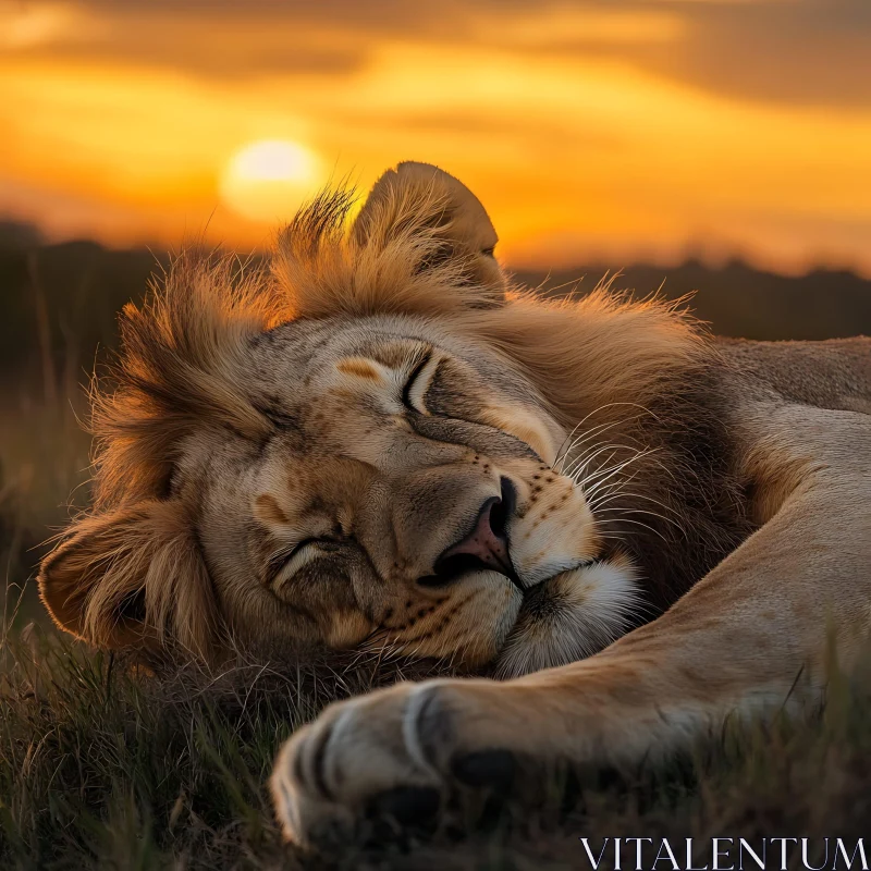 Sleeping Lion at Sunset AI Image