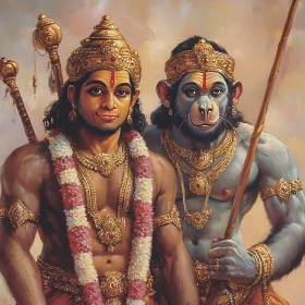 Portrait of Gods and Monkey in Gold