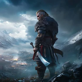 Viking Warrior in Mountainous Landscape